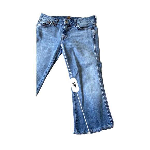 7 For All Man Kind Y2K Cropped Jeans Womens 26 Embroidered Pockets Raw  Hem Boho - Picture 11 of 13
